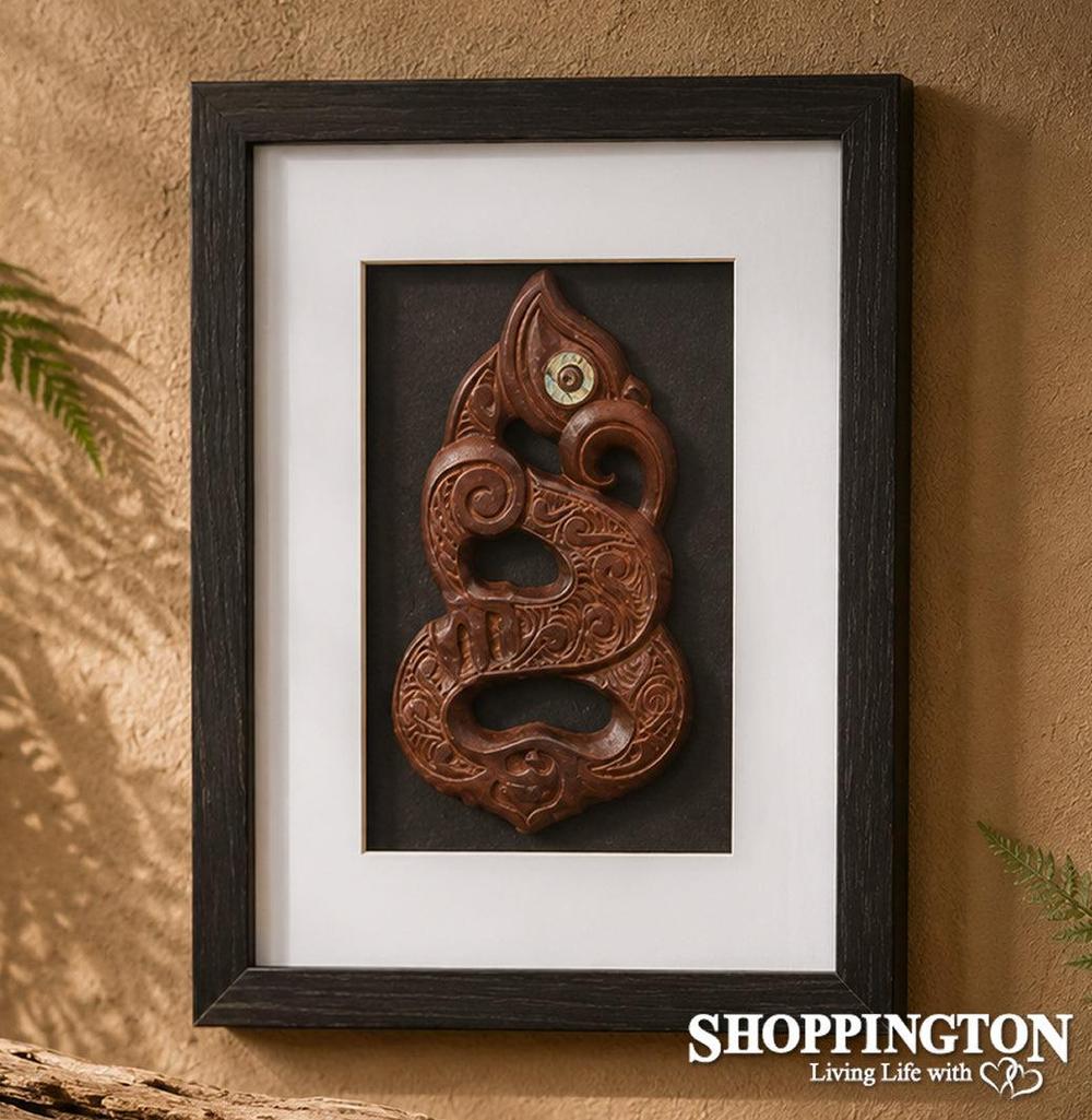 Shadow Box Wall Art with Hand Carved Wood Manaia