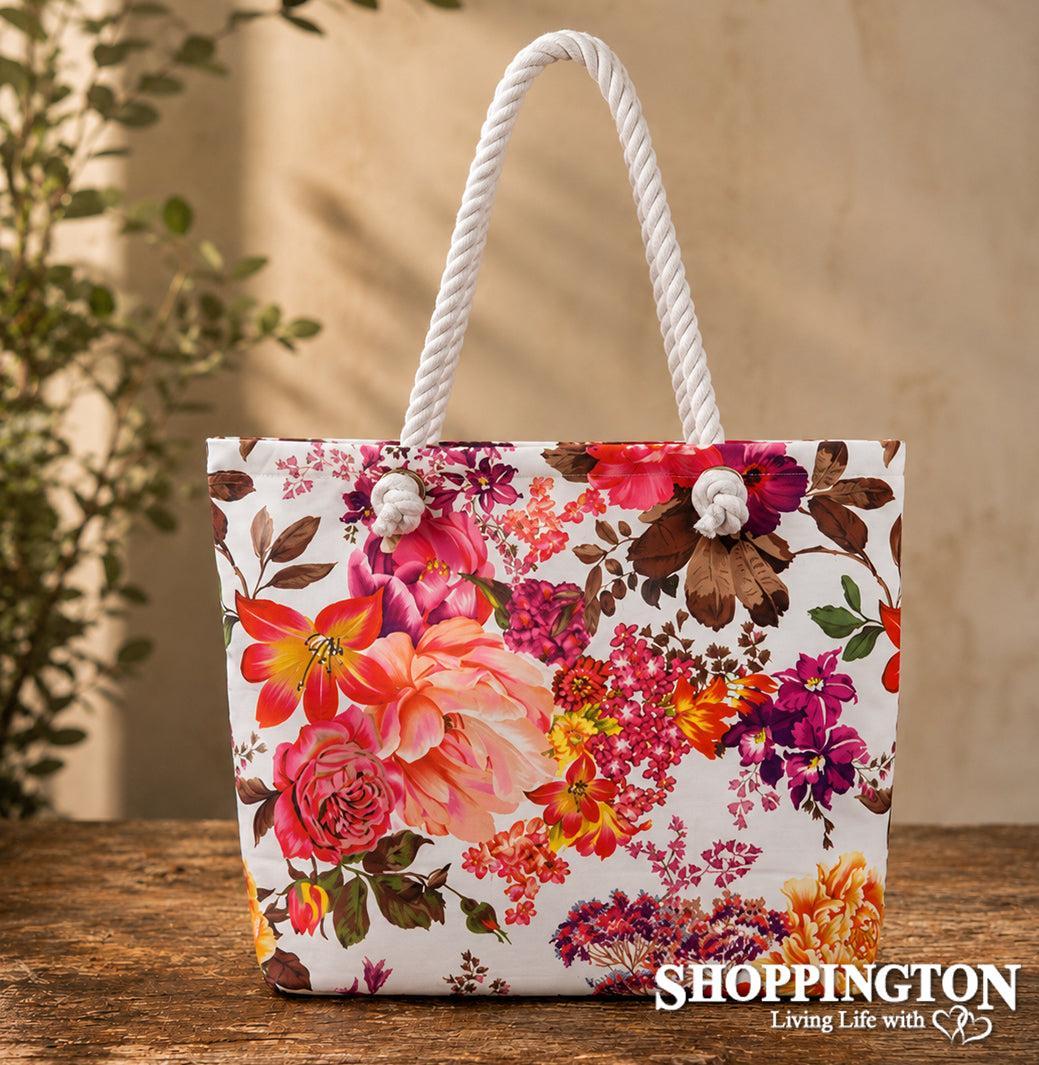Shoulder Rope Tote Bag / Beach Floral