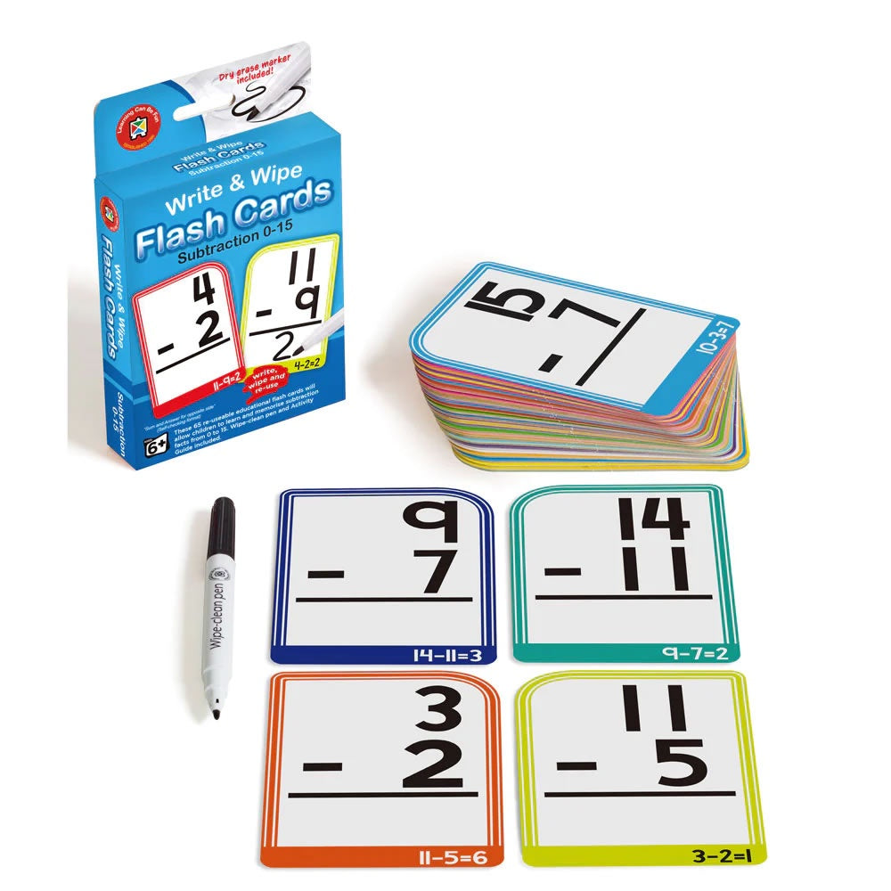 Write & Wipe Flash Cards - Subtraction 0-15