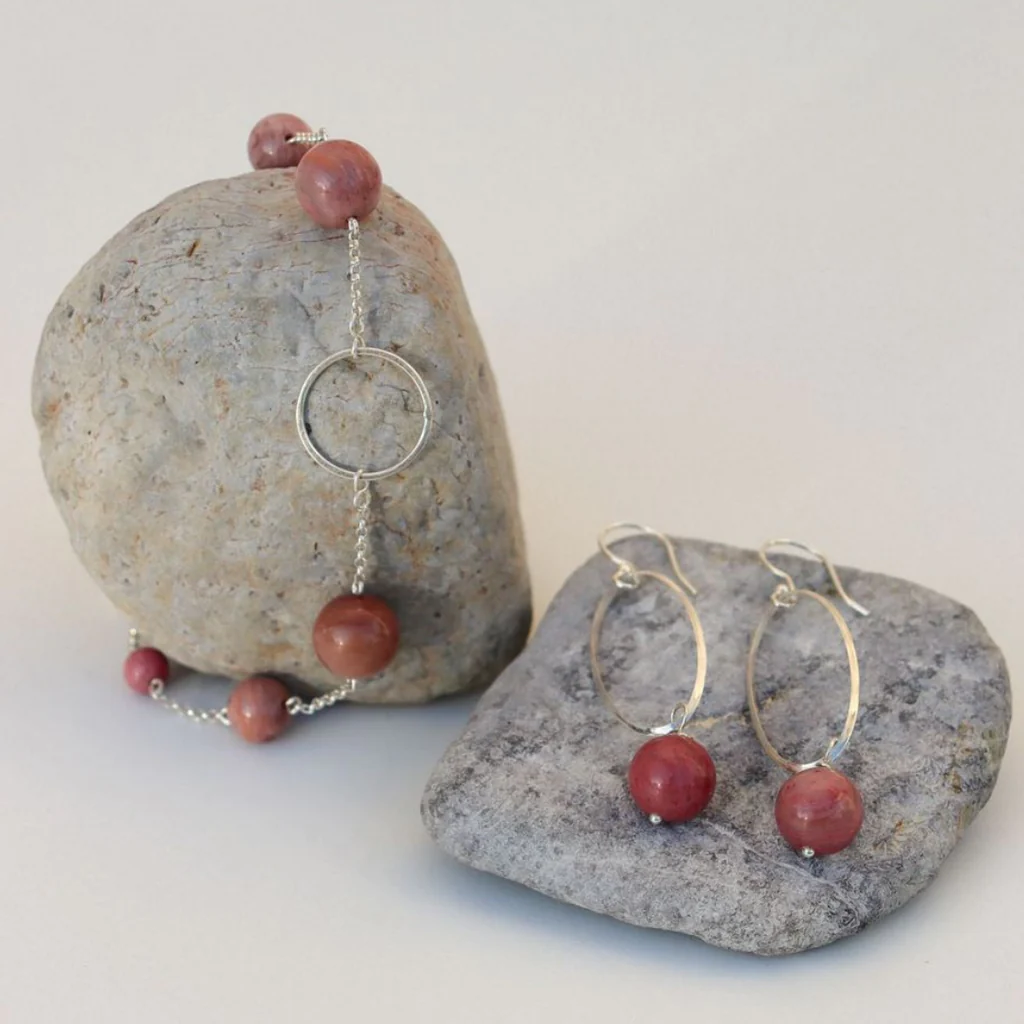 La Pierre - Rhodochrosite Pink Sterling Silver Earrings