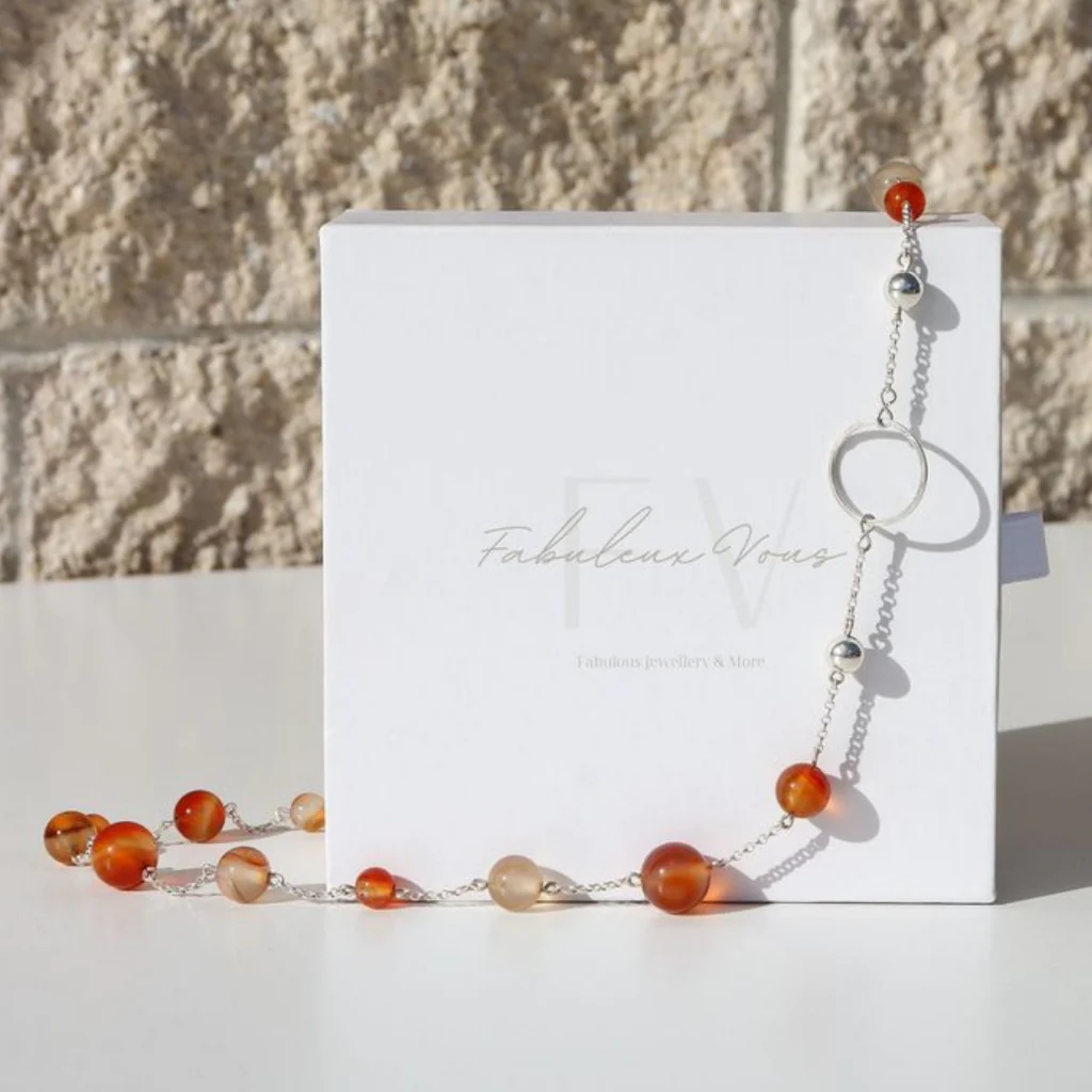 La Pierre - Carnelian Orange Sterling Silver Short Necklace