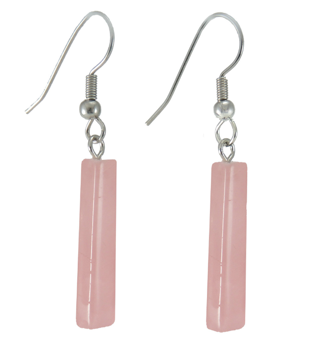 Gemstone Earrings - Rose Quartz Bar