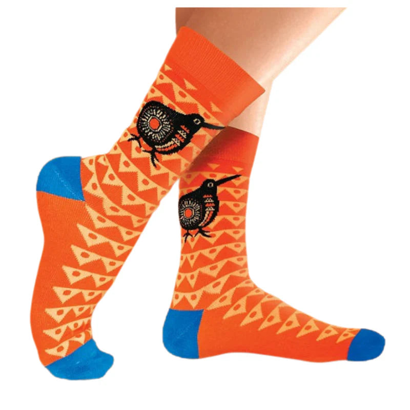 Kiwiana Theme Socks - Retro Orange Kiwi