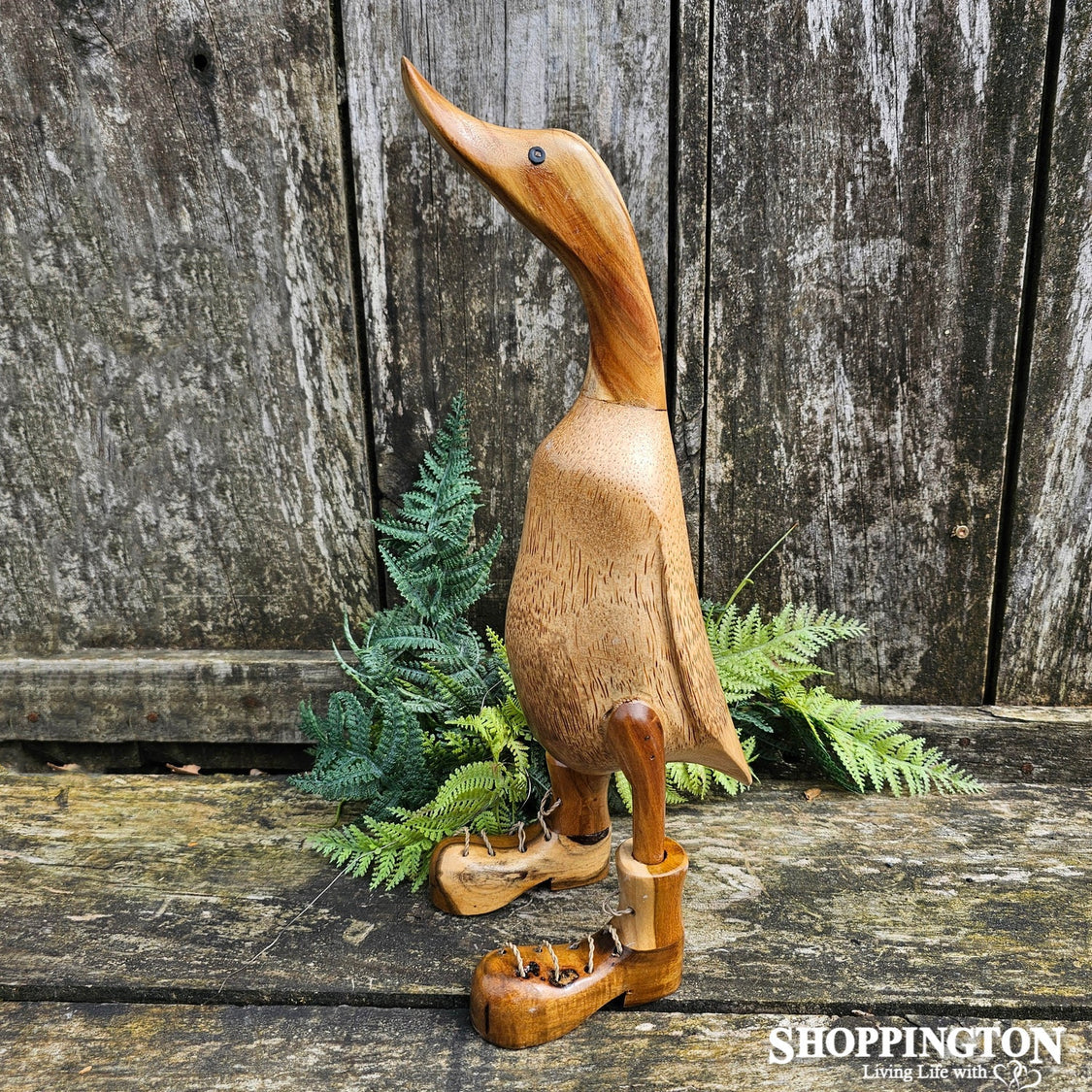 Wooden Duck in Boots - Natural 40cm