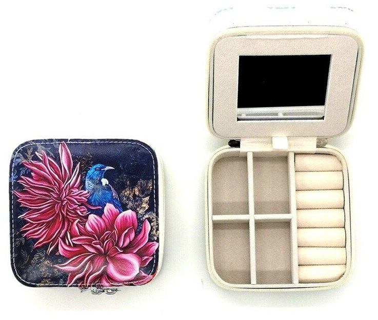 Leather NZ Print Jewellery Box - Tui In Dahlia's - Anita Madhav