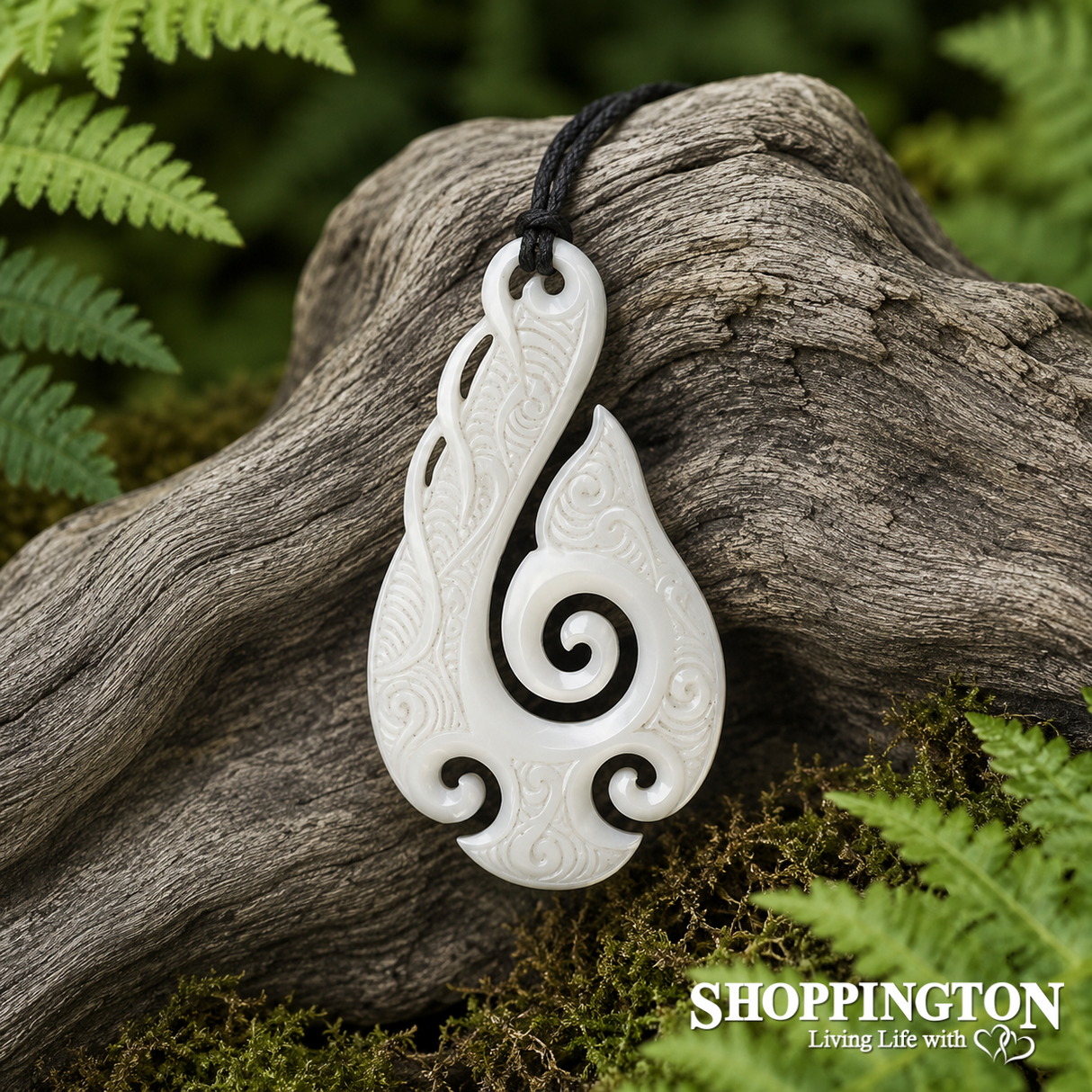 Bone Detailed Fish Hook Carving Necklace