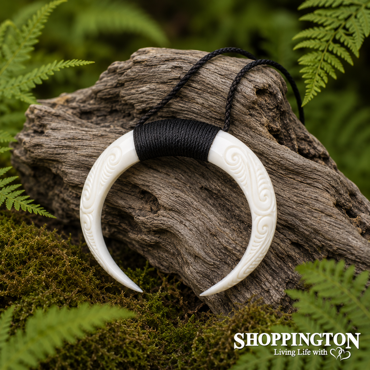 Bone Carved Tusk Arc Necklace
