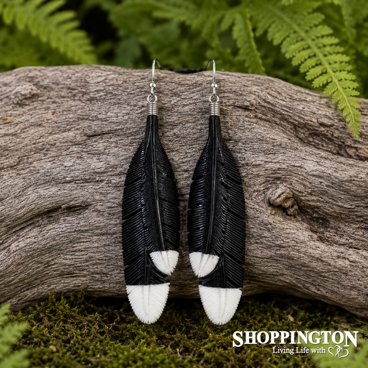 Bone Black Feathered Earrings 110mm