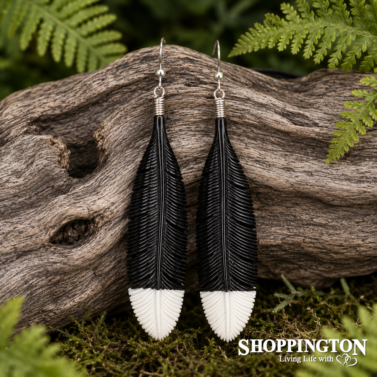 Bone Black Single Feathered Earrings 80mm