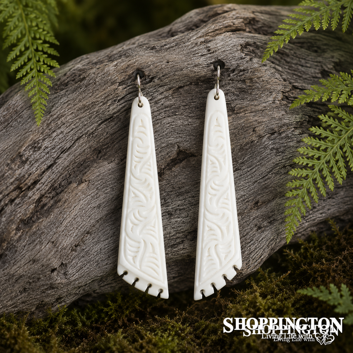 Bone Earrings - Carved Scalene Triangle Large
