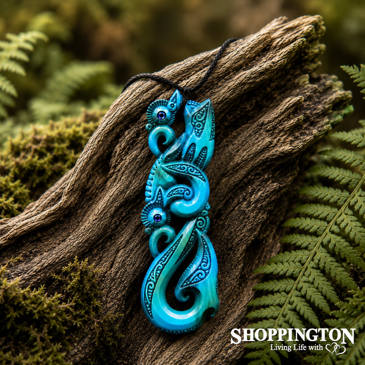 Bone & Paua Carved Manaia 90mm Heru - Painted