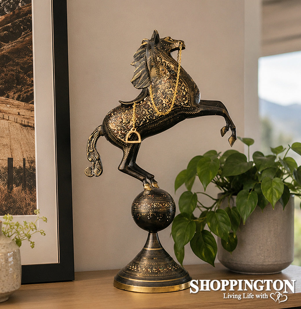 Brass Handcarfted Dancing Horse on Ball