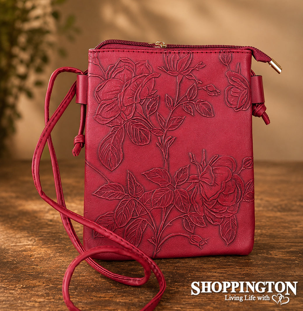 Handbag - Hibiscus Embossed Phone Bag / Burgundy