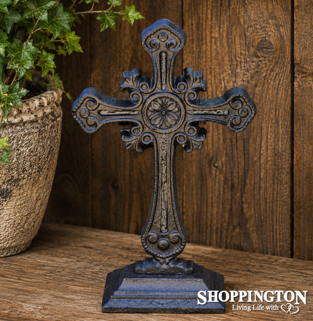 Cast Iron Cross on Stand - Black