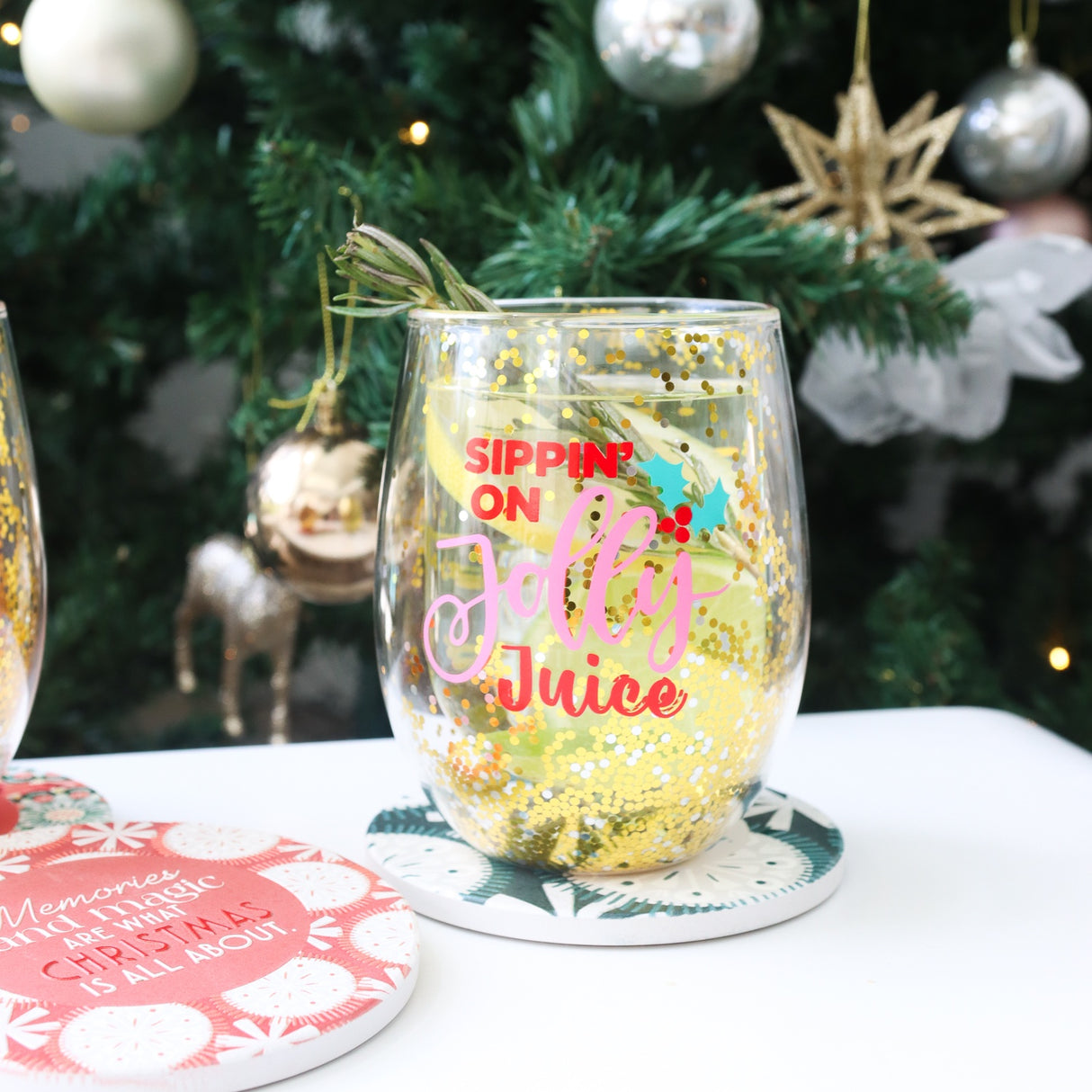 Stemless Glitter Wine Glass - Jolly Juice