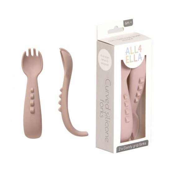 Curved Silicone Forks Dusty Pink 2pk
