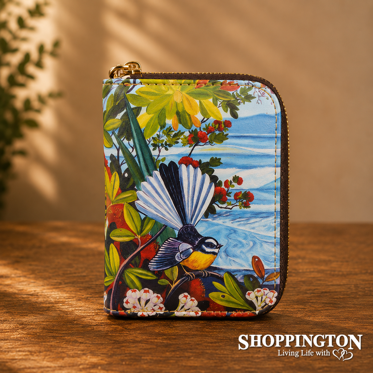 Leather NZ Print Card Wallet - Ocean Fantail - Irina Velman