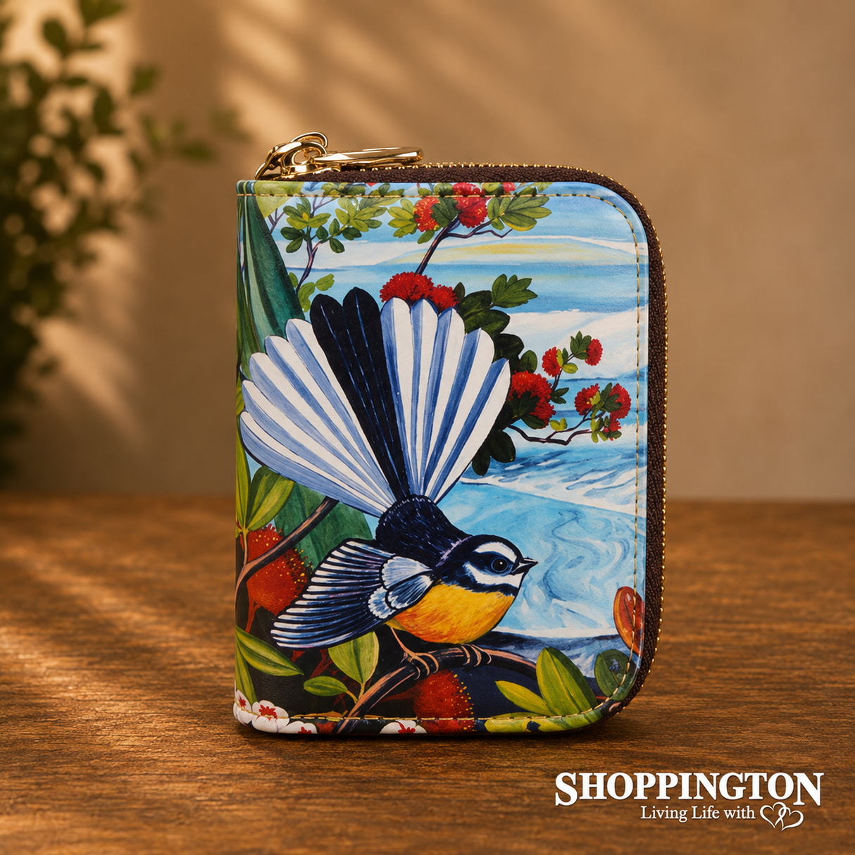 Leather NZ Print Card Wallet ND - Fantail - Irene Velman