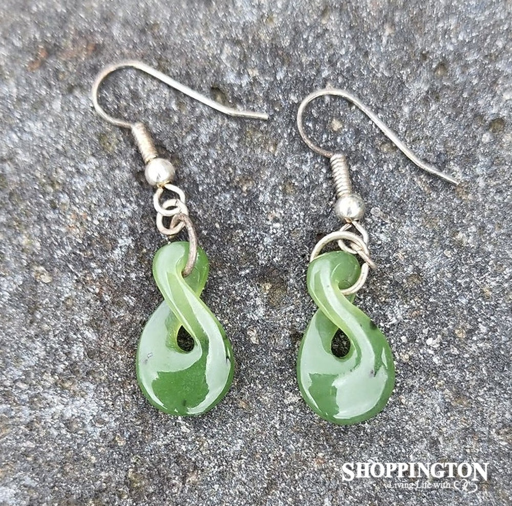 Earrings - Pounamu & Silver Twist