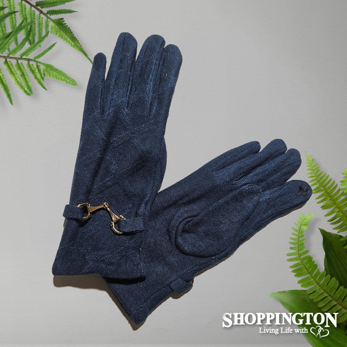 Textured Gilt Trim Gloves - Blue