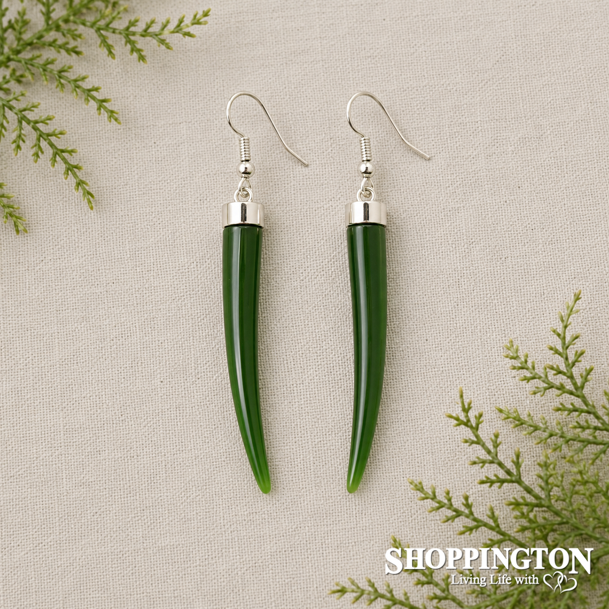 Earrings - Green Resin Tusk Shape