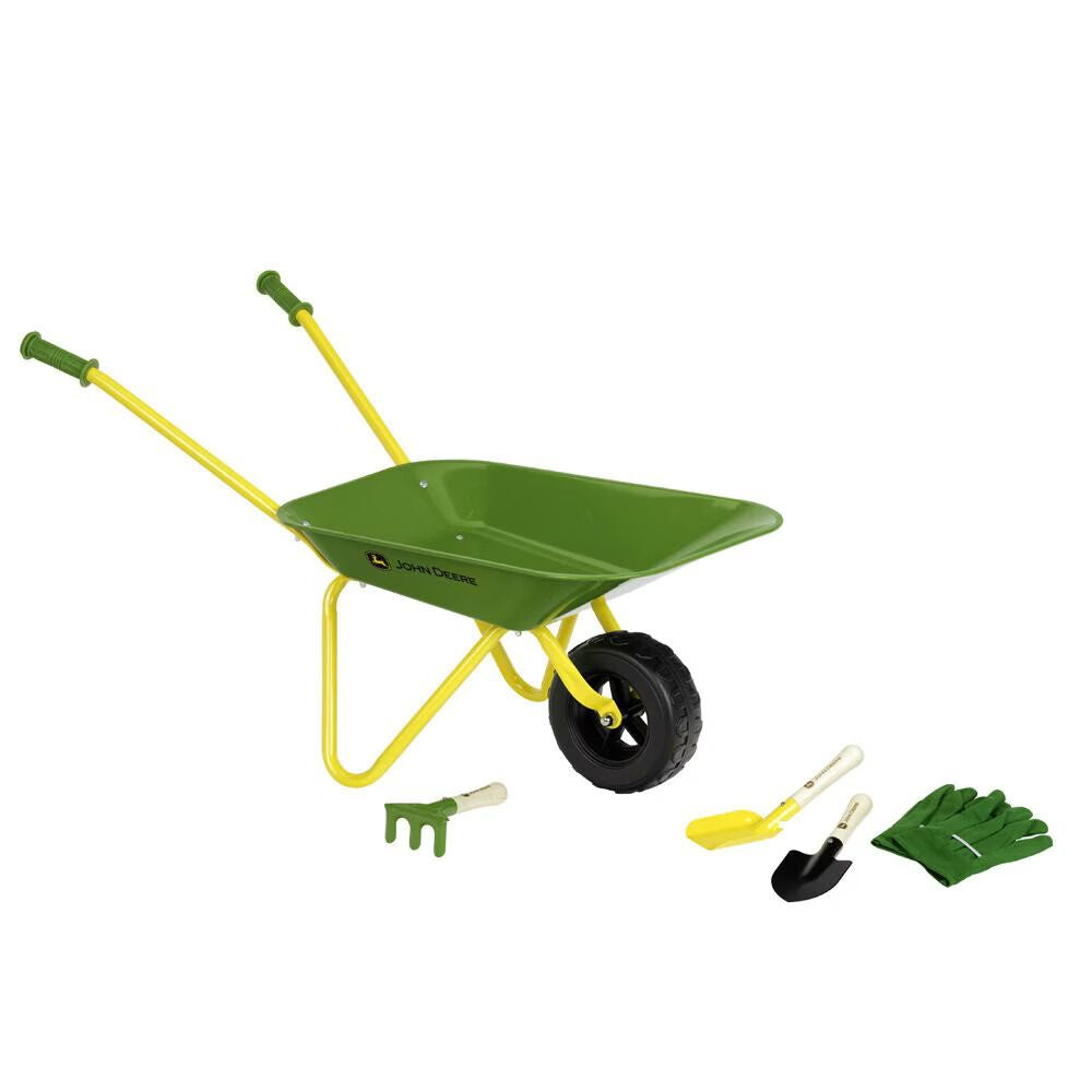 John Deere Metal Wheelbarrow with Accessories