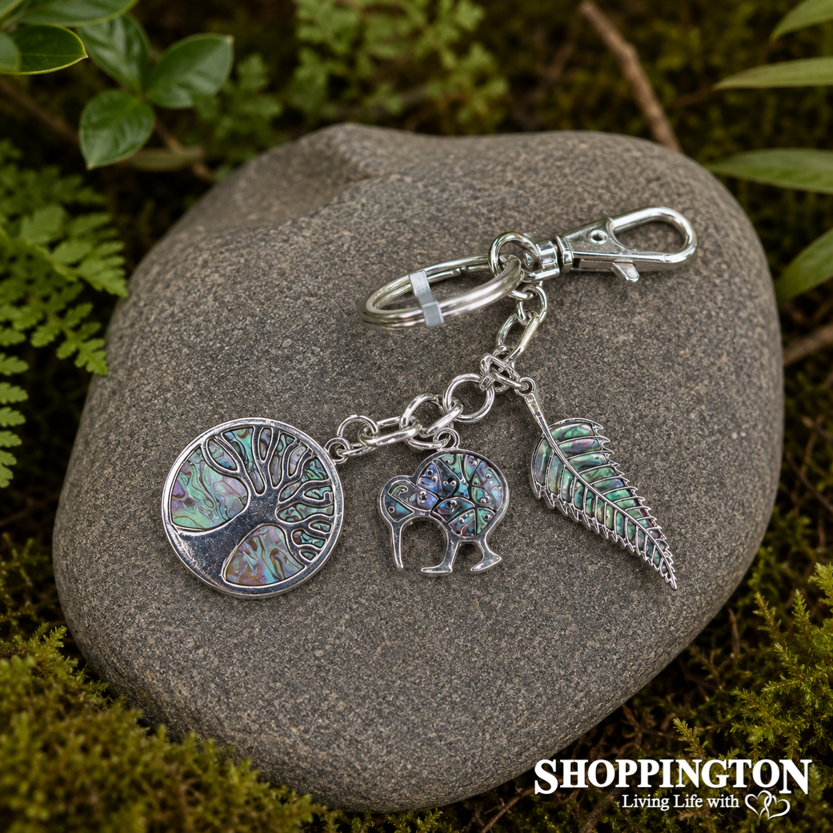 Keyring Bag Charm - Tree of Life, kiwi & Fern