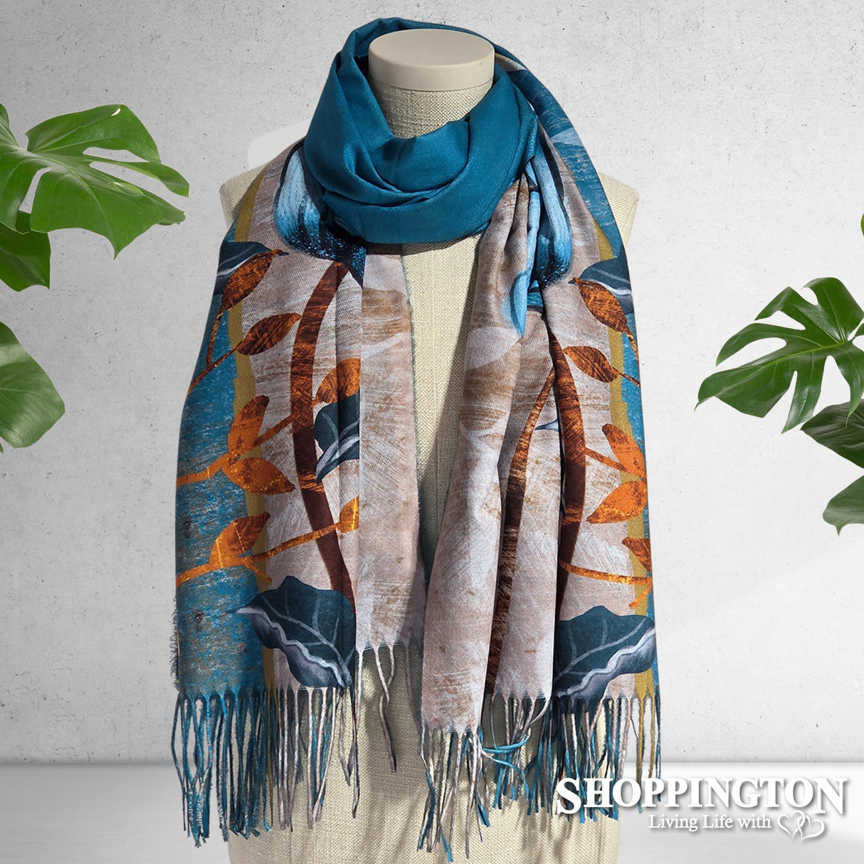Scarf - Teal & Taupe Floral