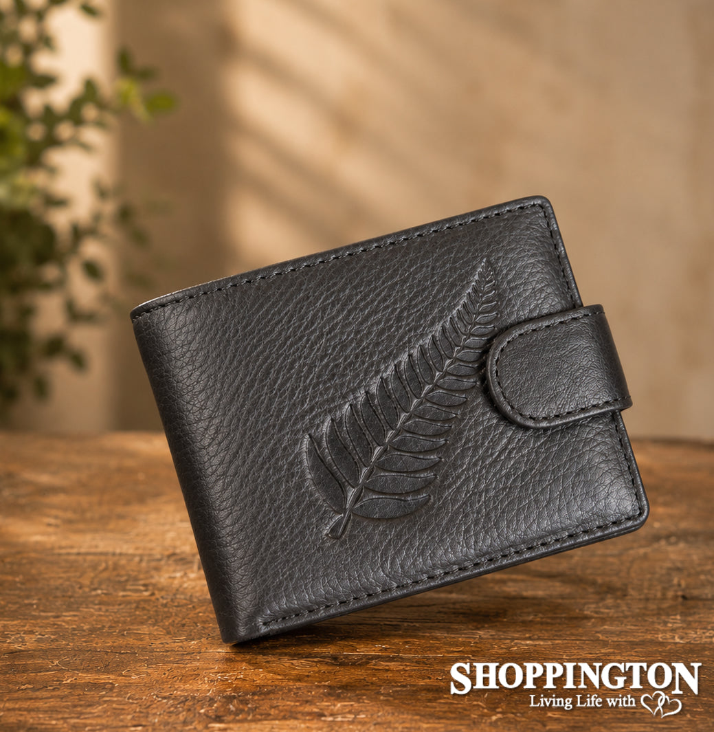 Mens Leather Grain Wallet - Large Fern - Black