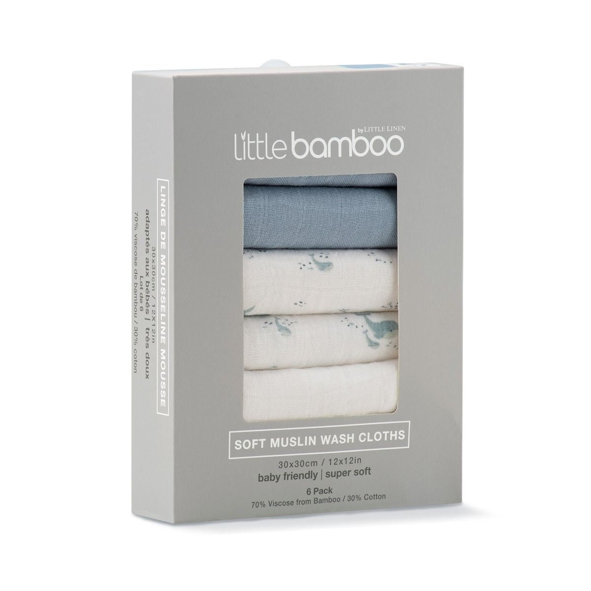 Lt Bamboo Muslin Washer 6 pkt - Retro Blue