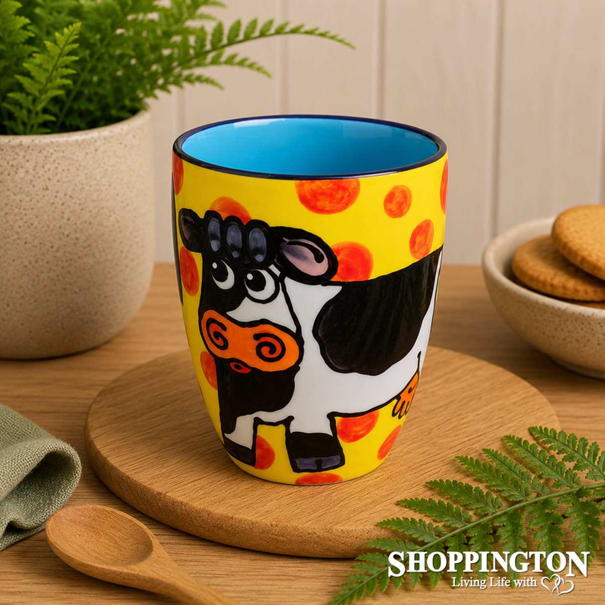 NZ Made Hand Painted - Cow Red Dot Yellow Blokes Mug