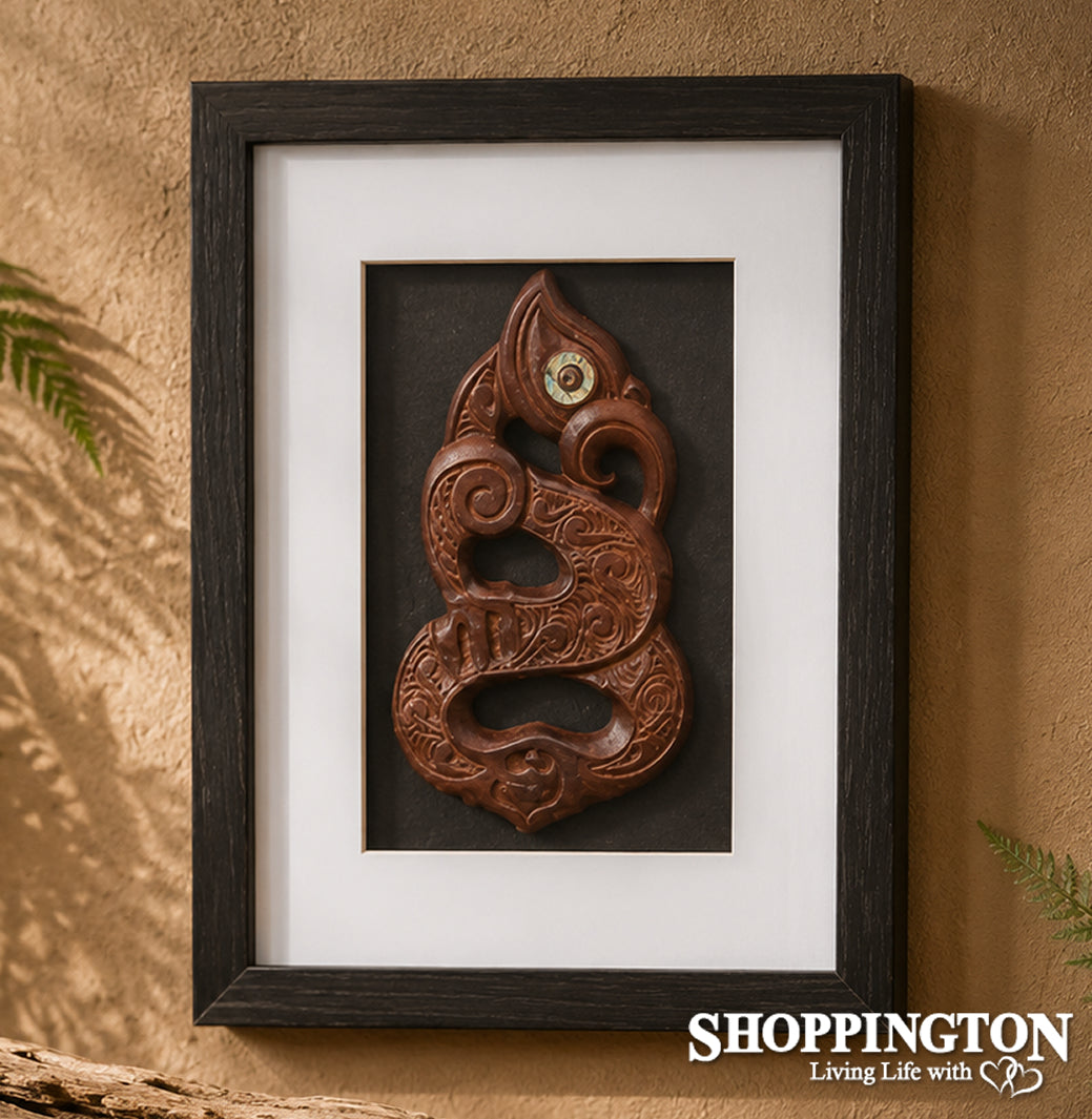 Shadow Box Wall Art with Hand Carved Wood Manaia