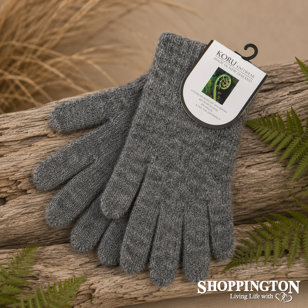 NZ Made Koru Knitwear - Possum Merino Gloves / Grey
