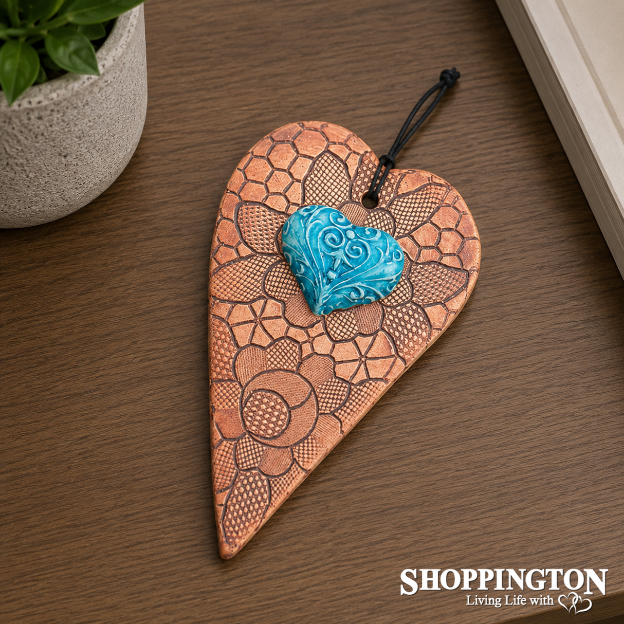 100% NZ Made Pottery / Turquoise Filigree Heart