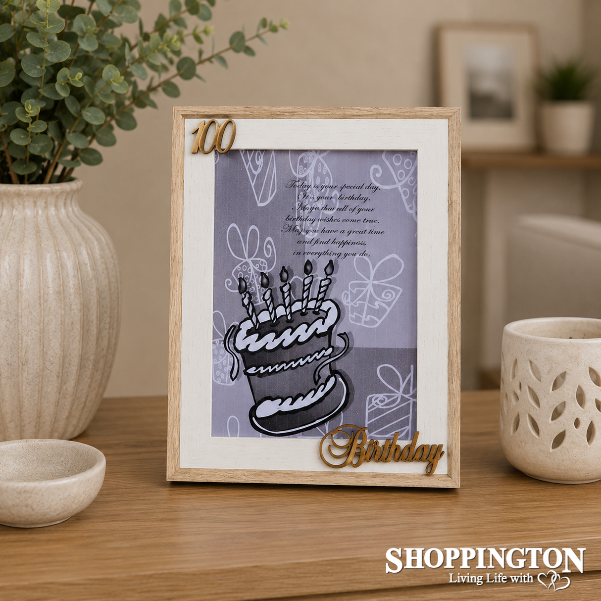 Designer Natural Wood Photo Frame 100 Birthday