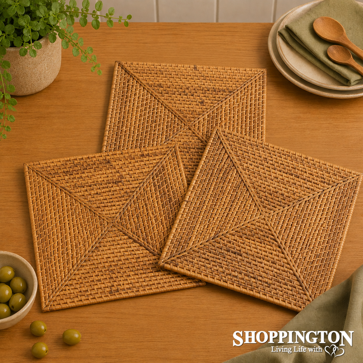 Rattan Cane Placemat - Natural - Square