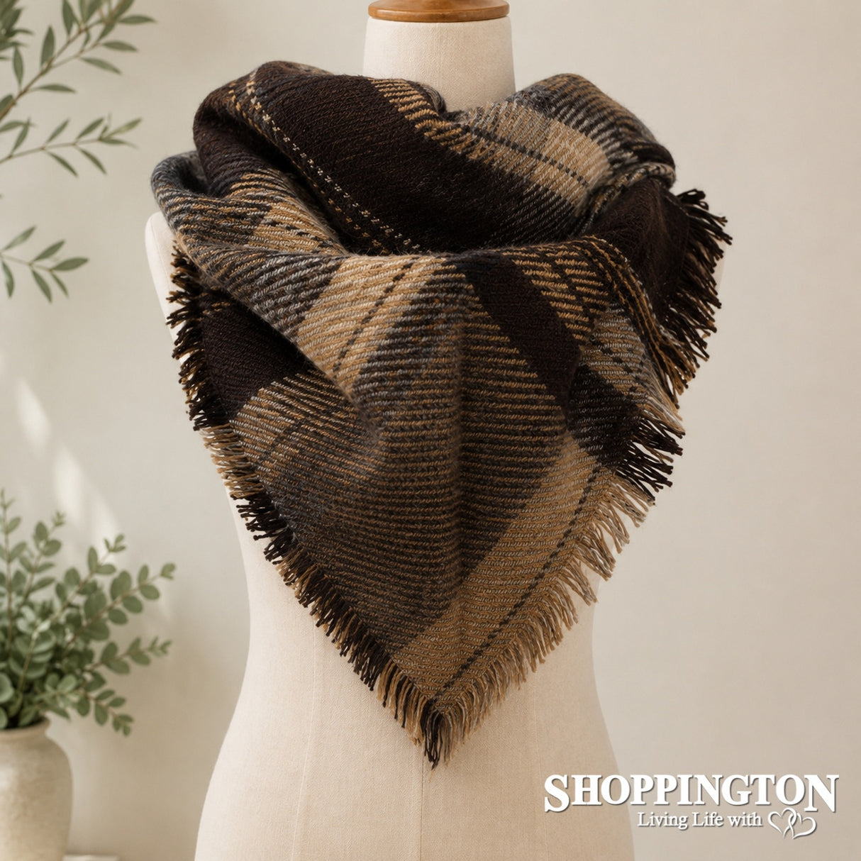 Scarf - Triangle Winter Tartan - Brown
