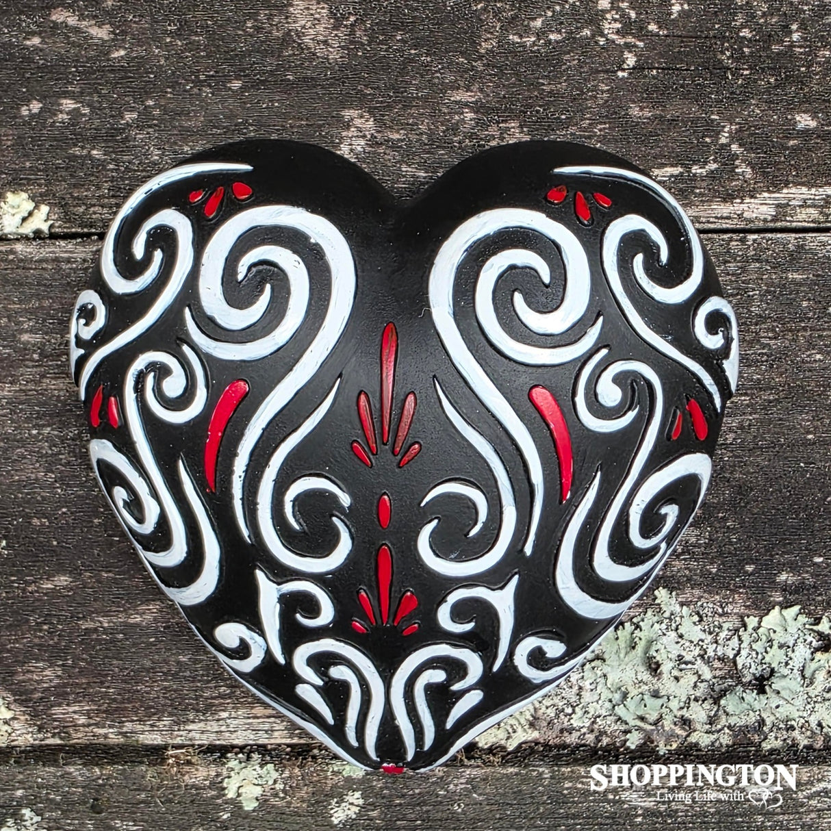 Collectable Heart - Black with Red & White Scroll
