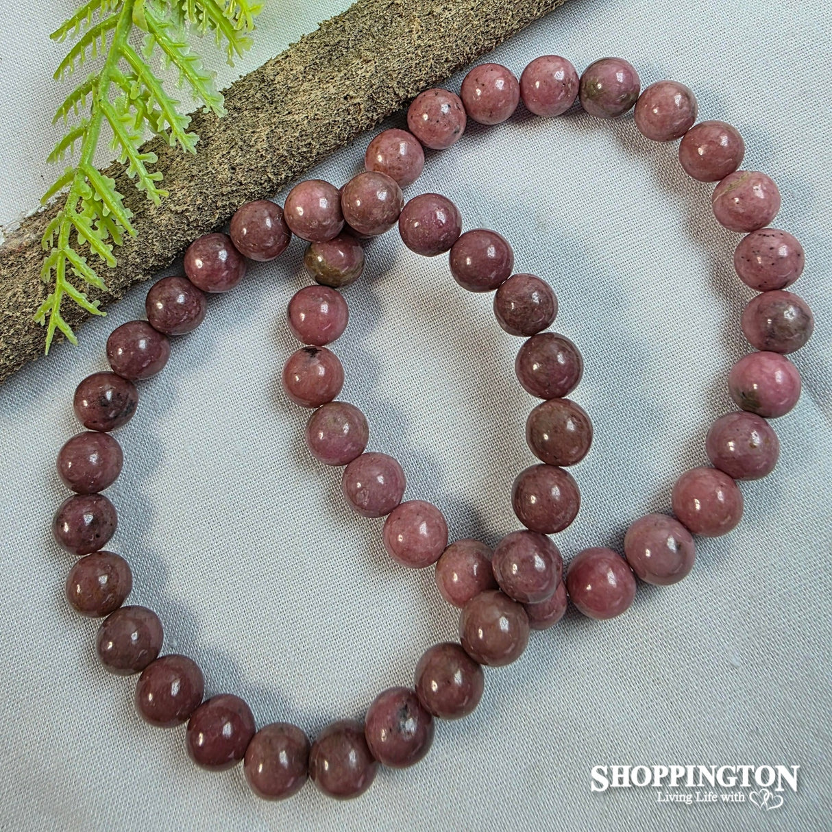 Crystal Gemstone Bead Bracelet - Rhodonite