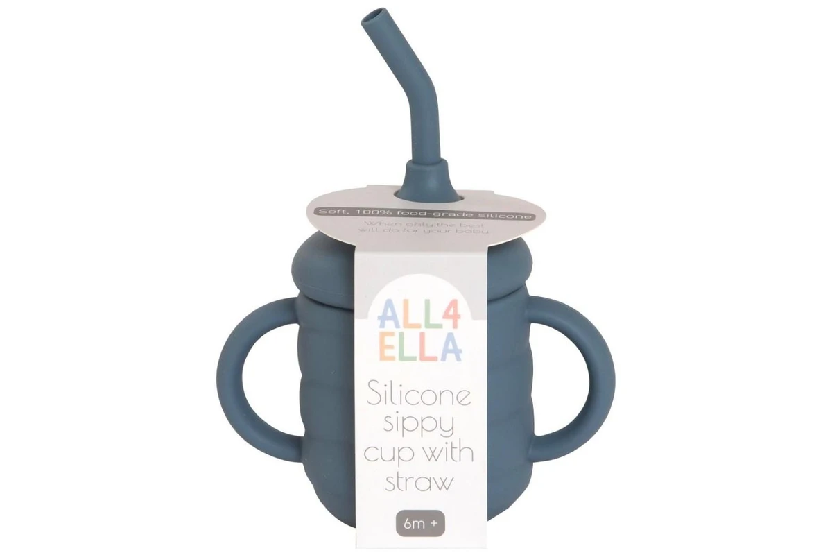 Silicone Sippy cup + Straw Slate Blue