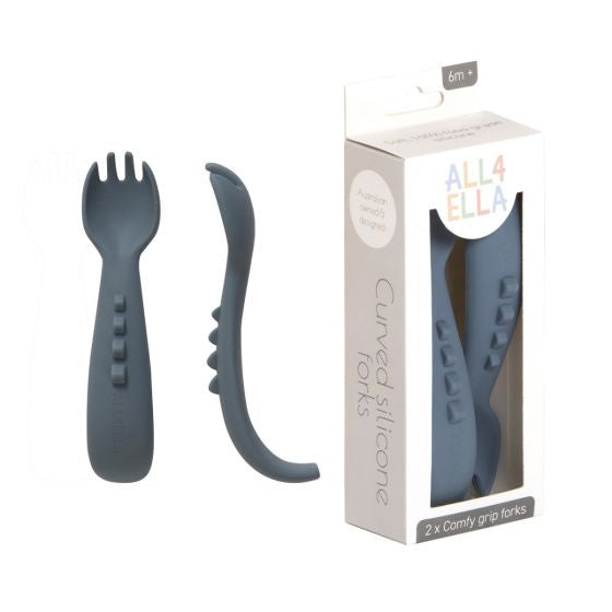 Curved Silicone Forks Slate Blue 2pk
