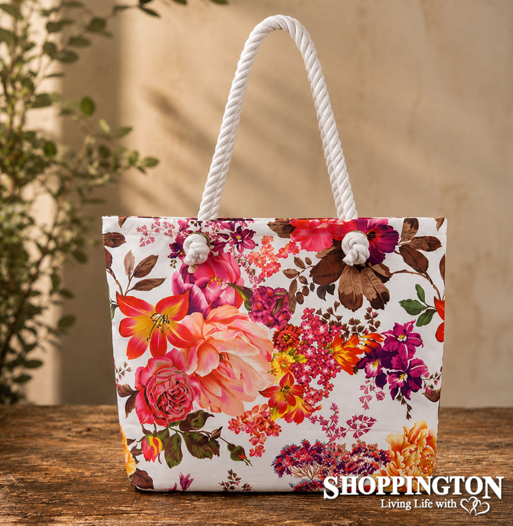 Shoulder Rope Tote Bag / Beach Floral