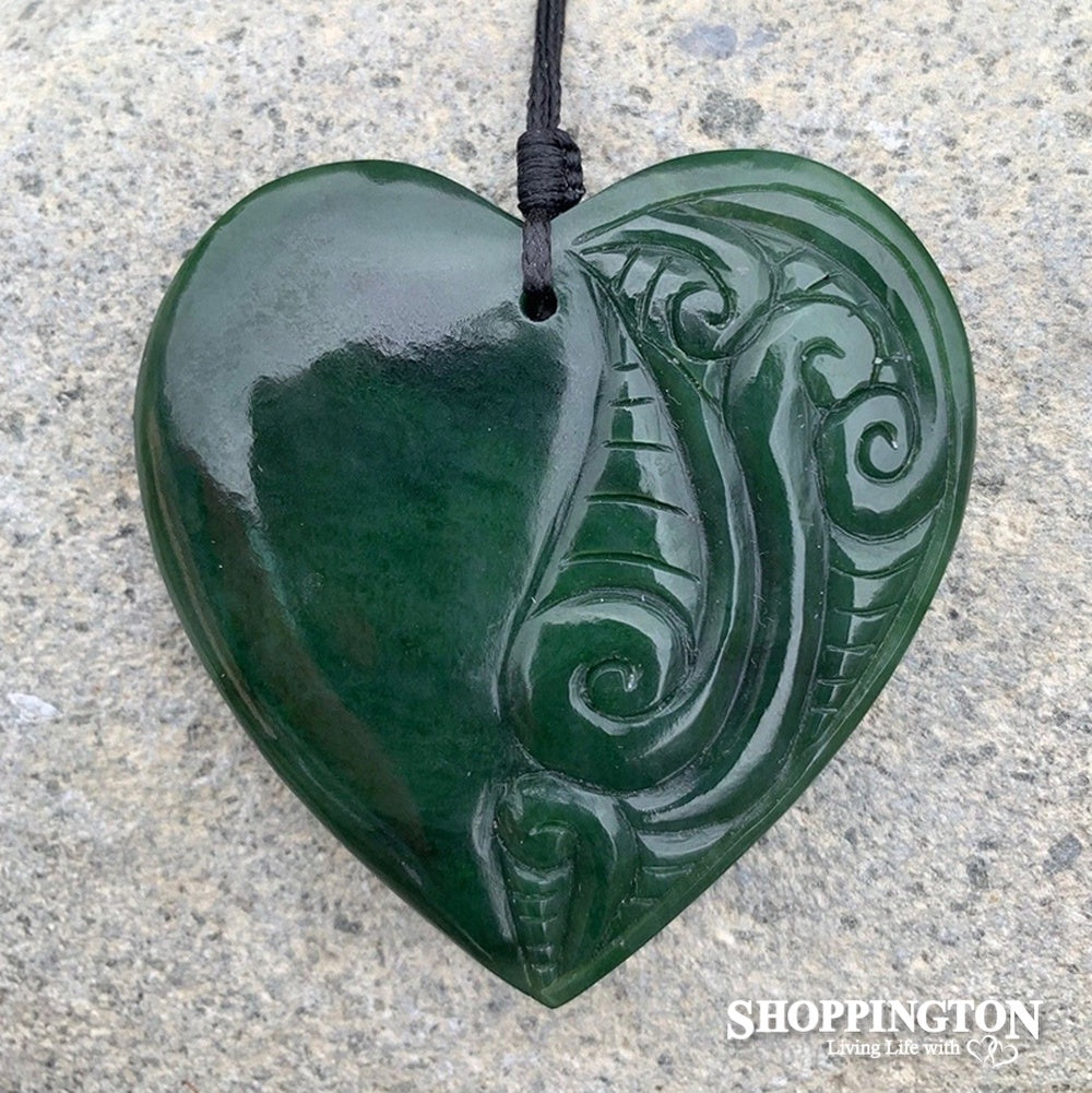Pounamu Pendant - Carved Heart 60mm