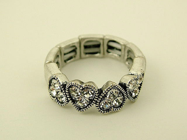 Rings - Silver Diamante Hearts
