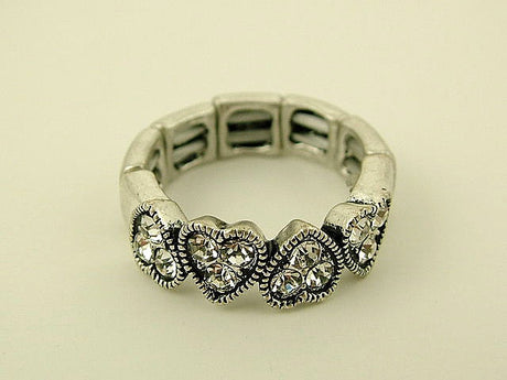Rings - Silver Diamante Hearts