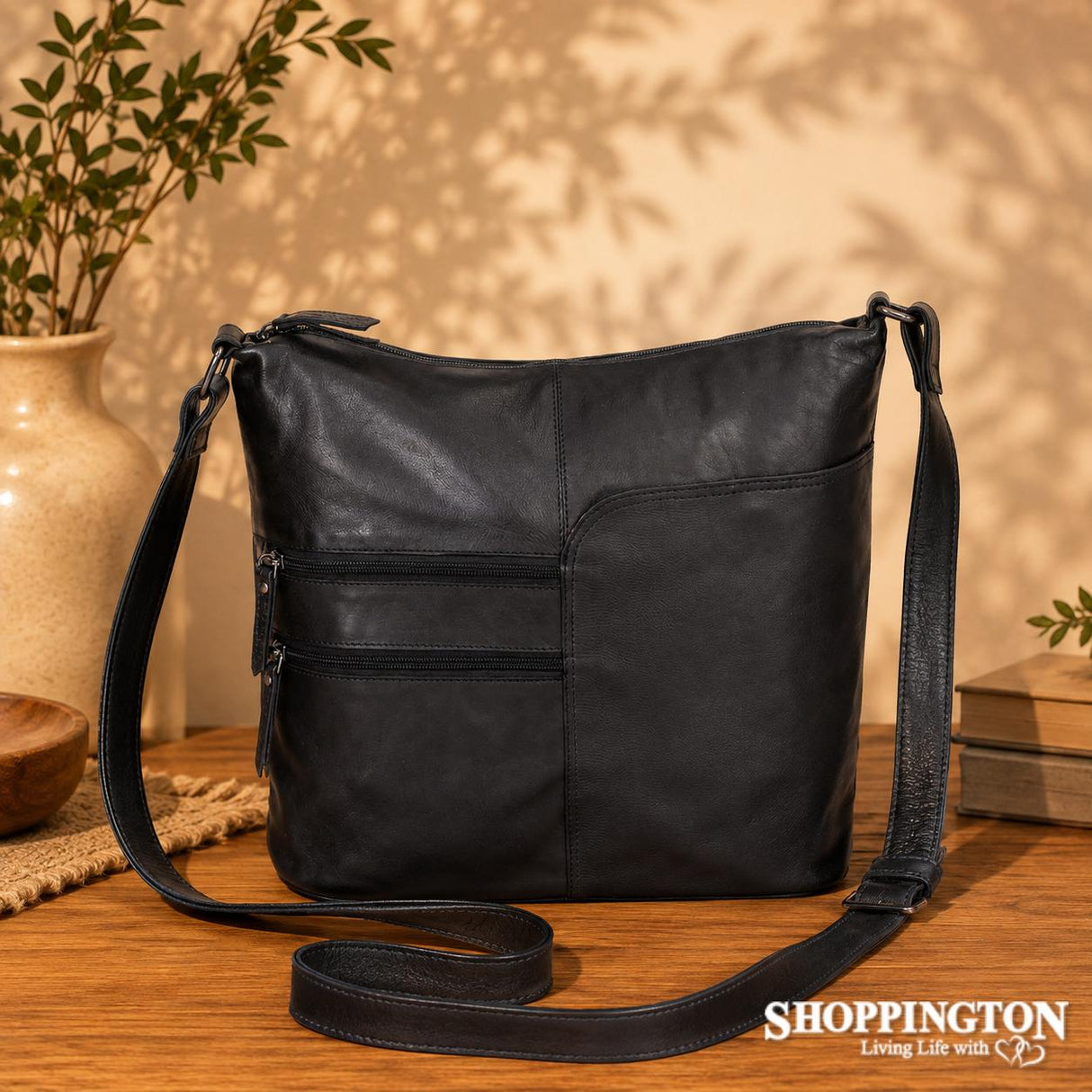 100% Leather Bianca Bag - Black