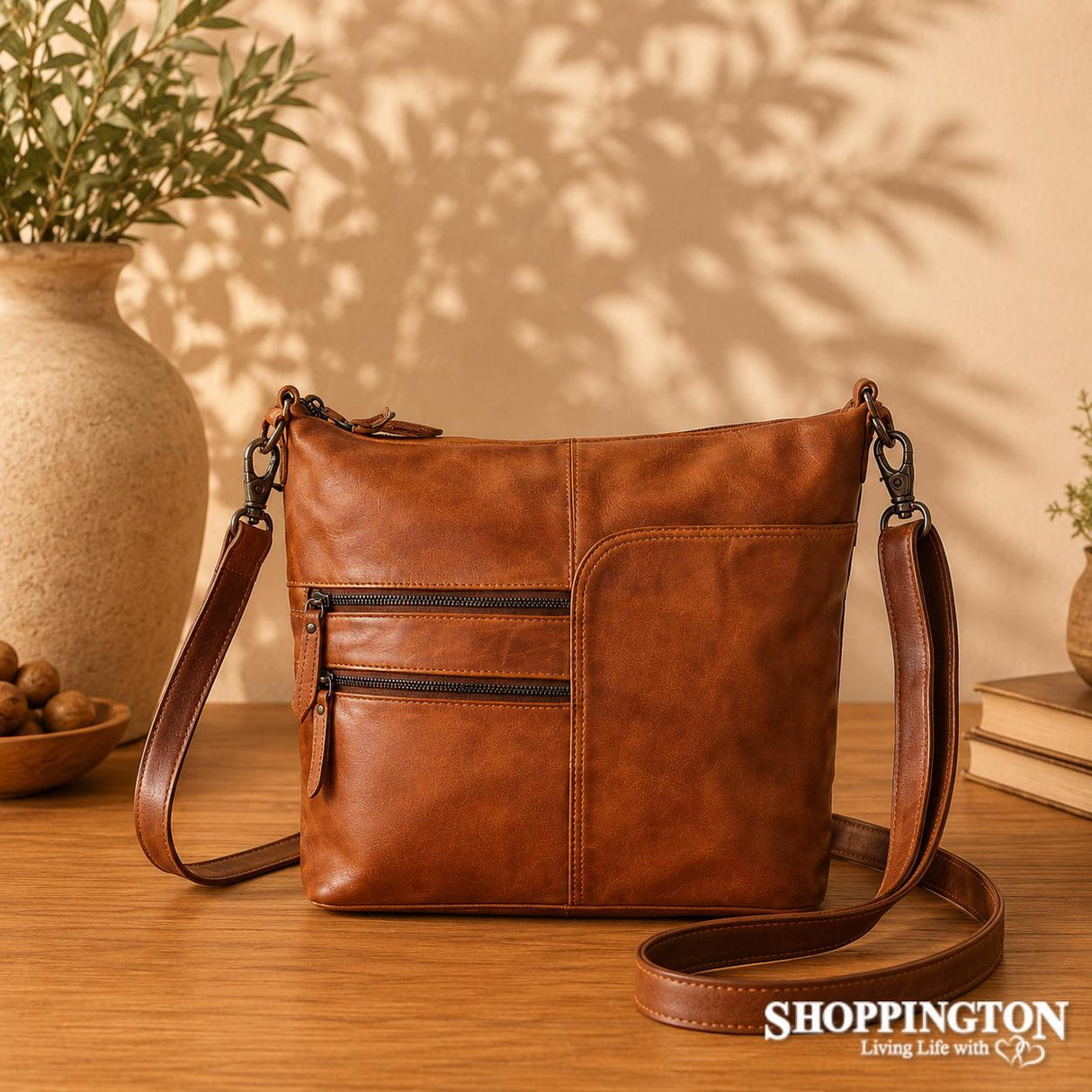 100% Leather Bianca Bag - Cognac