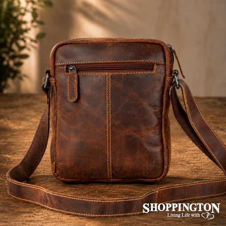 100% Leather Dalton Vintage Messenger Bag - Sand