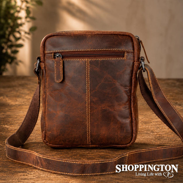 100% Leather Dalton Vintage Messenger Bag - Sand