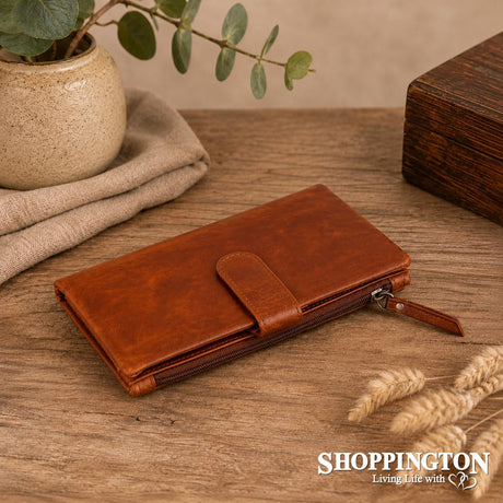 100% Leather Katie Wallet - Tan